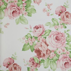Papel de parede, floral, rosa e verde, fundo branco
